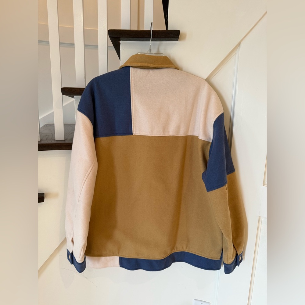 Men's Colorblock Varsity Jacket - Tan & Navy - Picture 7 of 9